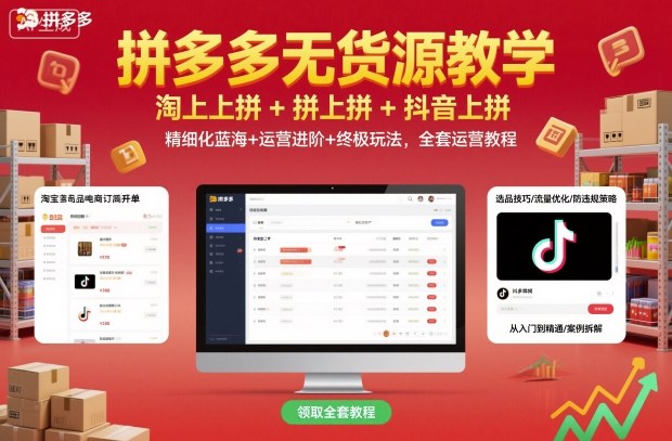 拼多多无货源教学，淘上拼+拼上拼+抖上拼，精细化蓝海+运营进阶+终极玩法，全套运营教程-铜臭网