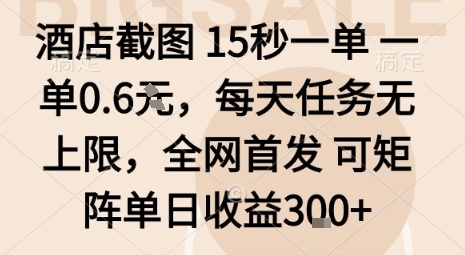 酒店截图15秒一单，一单0.6米，每天任务无上限，全网首发可矩阵单日收益3张【揭秘】-铜臭网