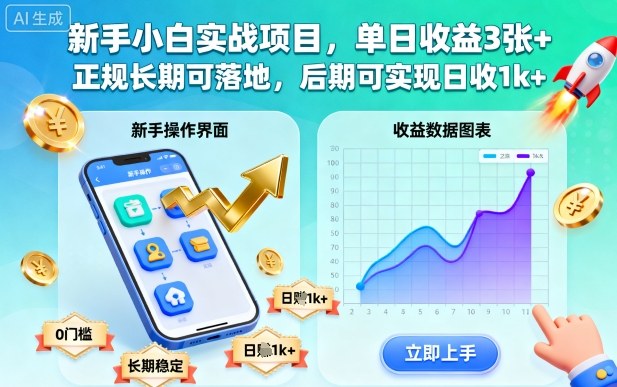 新手小白实战项目，单日收益3张+，正规长期可落地，后期可实现日收1k+【揭秘】-铜臭网