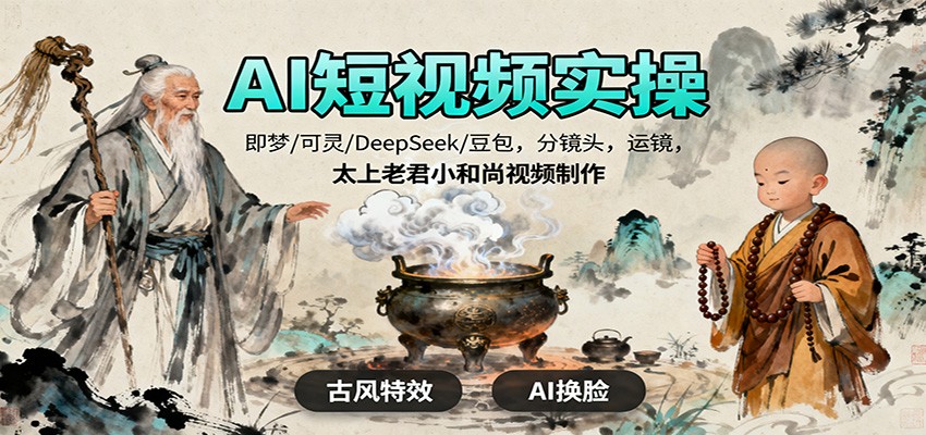 AI短视频实操，即梦/可灵/DeepSeek/豆包，分镜头，运镜，太上老君小和尚视频制作-铜臭网