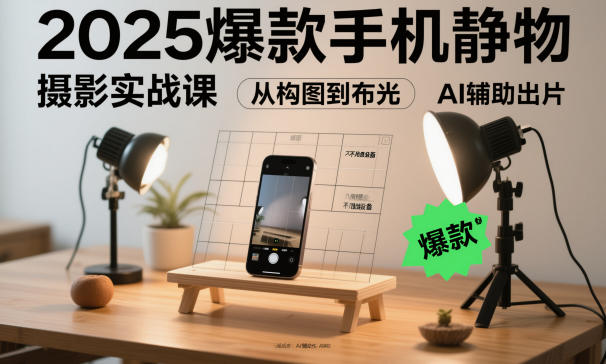 2025爆款手机静物摄影实战课，从构图到布光，不用贵设备，AI辅助出片-铜臭网