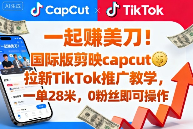 一起賺美刀!国际版剪映capcut拉新TikTok推广教学,一单28米,0粉丝即可操作(附推广入口和教学)-铜臭网