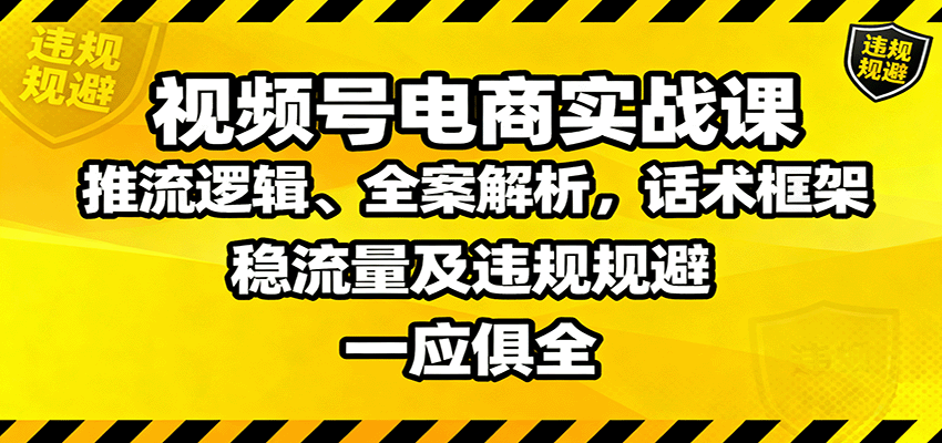 视频号电商实战课：推流逻辑、全案解析，话术框架，稳流量及违规规避等-铜臭网