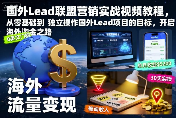 国外Lead联盟营销实战视频教程,从零基础到独立操作国外Lead项目的目标,开启海外淘金之路-铜臭网