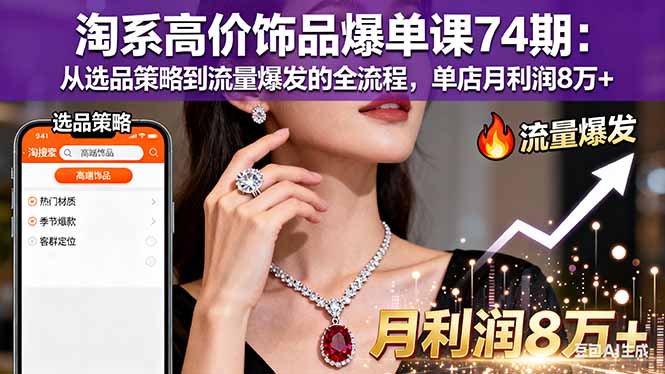 淘系高价饰品爆单课74期：从选品策略到流量爆发的全流程，单店月利润8万+-铜臭网