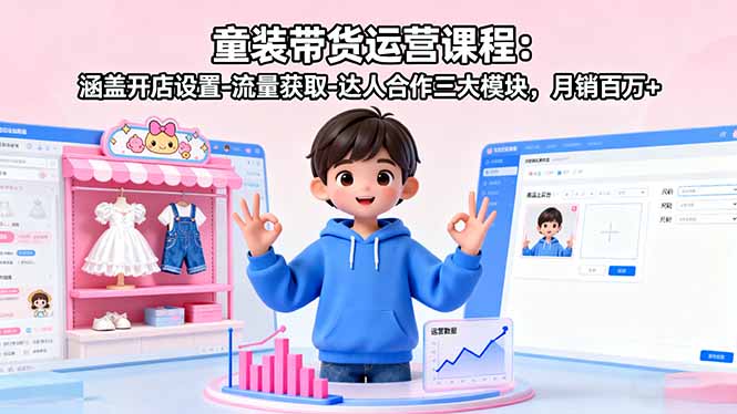 童装带货运营课程:涵盖开店设置-流量获取-达人合作三大模块,月销百万+-铜臭网