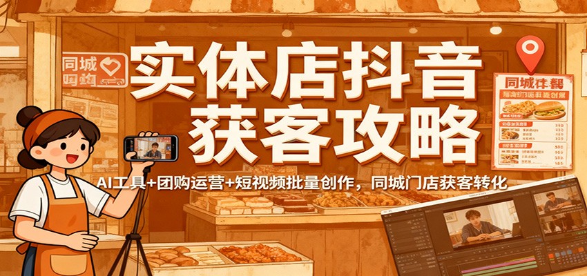 实体店抖音获客攻略：AI工具+团购运营+短视频批量创作，同城门店获客转化-铜臭网