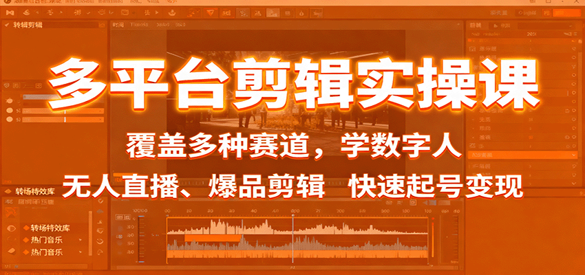 多平台剪辑实操课：覆盖多种赛道，学数字人、无人直播、爆品剪辑，快速起号变现-铜臭网