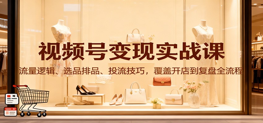视频号变现实战课：流量逻辑、选品排品、投流技巧，覆盖开店到复盘全流程-铜臭网
