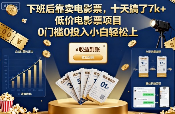 下班后靠卖电影票，十天搞了7k+，低价电影票项目，0门槛0投入小白轻松上手【揭秘】-铜臭网