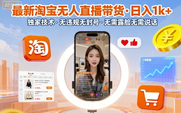 最新淘宝无人直播带货，日入1k+，独家技术，无违规无封号，无需露脸无需说话【揭秘】-铜臭网