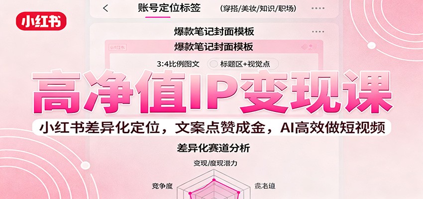 高净值IP变现课：小红书差异化定位，文案点赞成金， AI高效做短视频-铜臭网