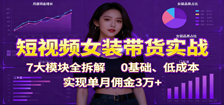 短视频女装带货实战：7大模块全拆解，0基础、低成本，实现单月佣金3万+-铜臭网