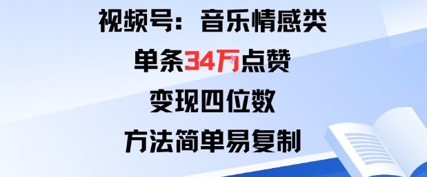 视频号分成计划新玩法：音乐情感类单条34W点赞，变现四位数，方法简单易复制-铜臭网