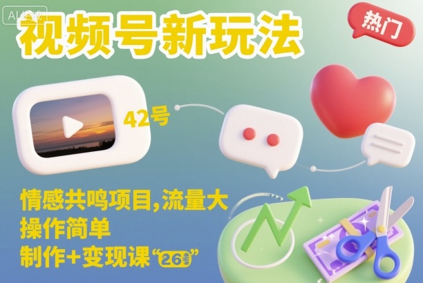 视频号新玩法,情感共鸣项目,流量大,操作简单,制作+变现课-铜臭网