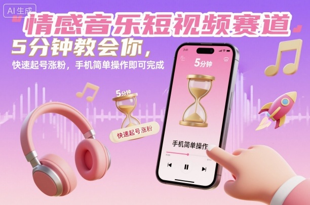 情感音乐短视频赛道，5分钟教会你，快速起号涨粉，手机简单操作即可完成-铜臭网