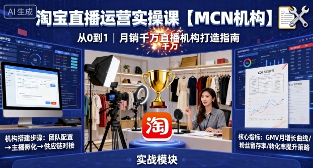 淘宝直播运营实操课【MCN机构】,从0到1做一家月销千W的直播机构-铜臭网