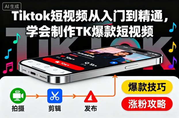 Tiktok短视频从入门到精通，学会制作TK爆款短视频-铜臭网