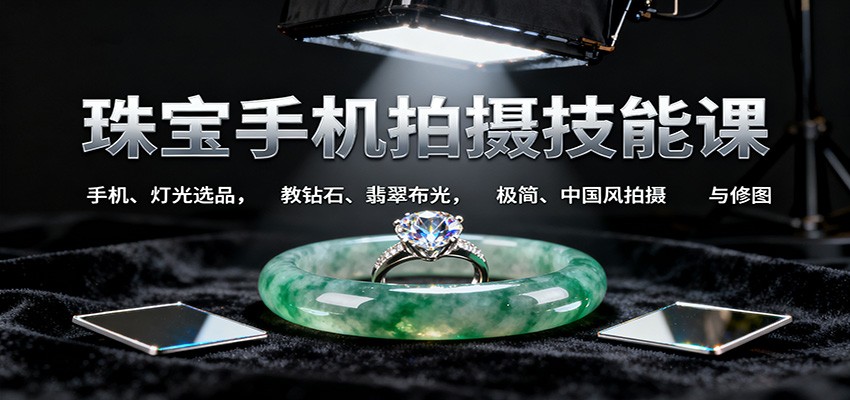 珠宝手机拍摄技能课:手机、 灯光选品，教钻石、翡翠布光，极简、中国风拍摄与修图-铜臭网