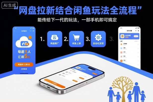 网盘拉新结合闲鱼玩法全流程，能传给下一代的玩法，一部手机即可搞定(附入口渠道以及实操教程)-铜臭网