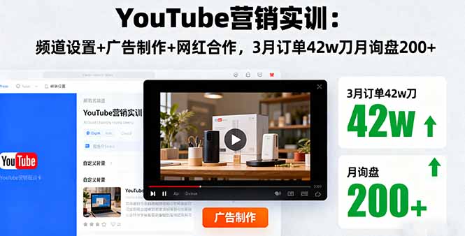 YouTube营销实训：频道设置+广告制作+网红合作，3月订单42w刀月询盘200+-铜臭网