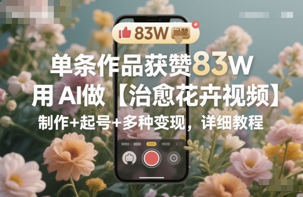 单条作品获赞83W，用AI做【治愈花卉视频】，制作+起号+多种变现，详细教程-铜臭网