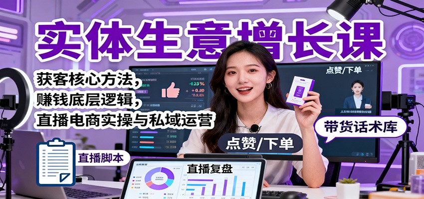 实体生意增长课：获客核心方法，赚钱底层逻辑，直播电商实操与私域运营-铜臭网