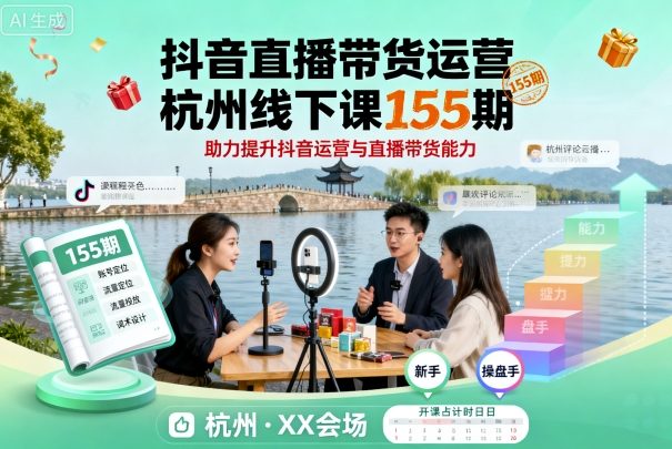 抖音直播带货运营杭州线下课155期,助力提升抖音运营与直播带货能力-铜臭网