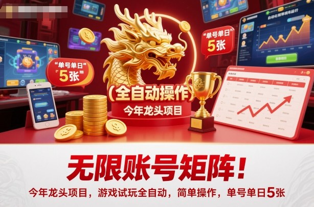 无限账号矩阵！今年龙头项目，游戏试玩全自动，简单操作，单号单日5张【揭秘】-铜臭网