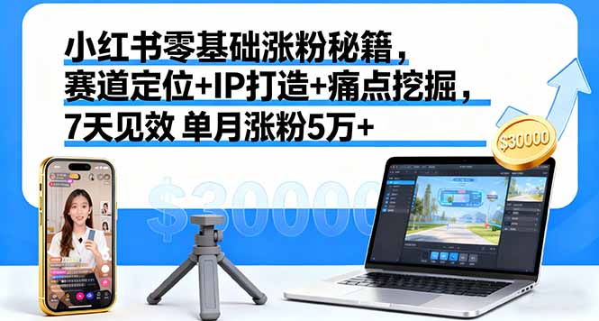 小红书零基础涨粉秘籍,赛道定位+IP打造+痛点挖掘,7天见效 单月涨粉5万+-铜臭网