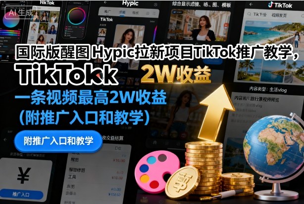 国际版醒图Hypic拉新项目TikTok推广教学，一条视频最高2W收益(附推广入口和教学)-铜臭网