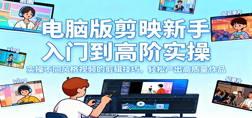 电脑版剪映新手入门到高阶实操，实操不同风格视频的剪辑技巧，轻松产出高质量作品-铜臭网