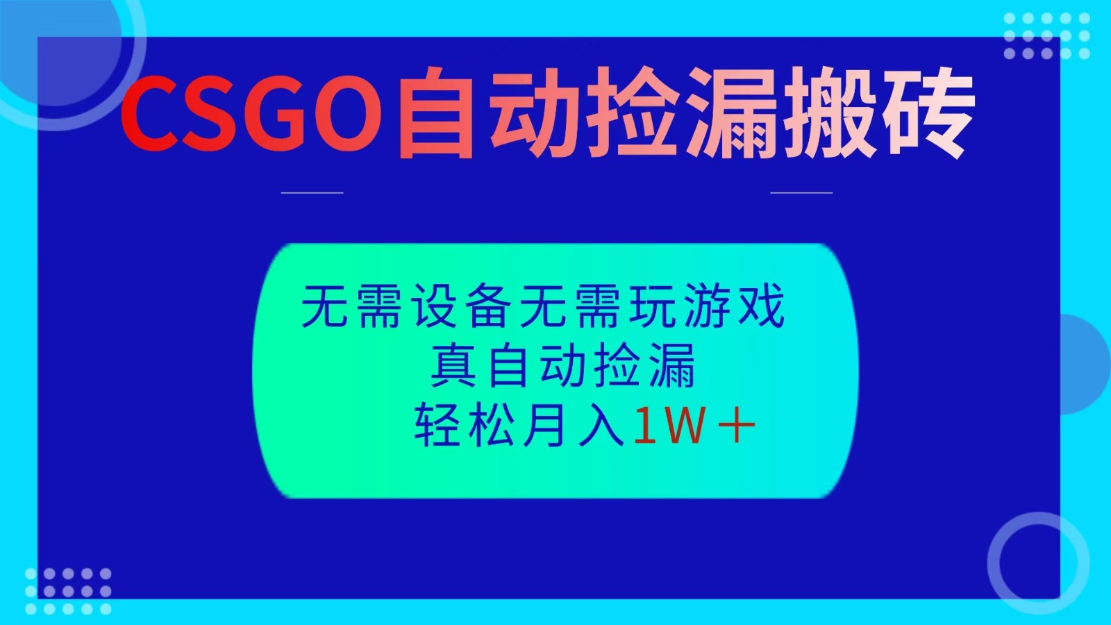 CSGO自动捡漏搬砖，当天操作当天见结果，无需了解游戏，包教包会包落地-铜臭网