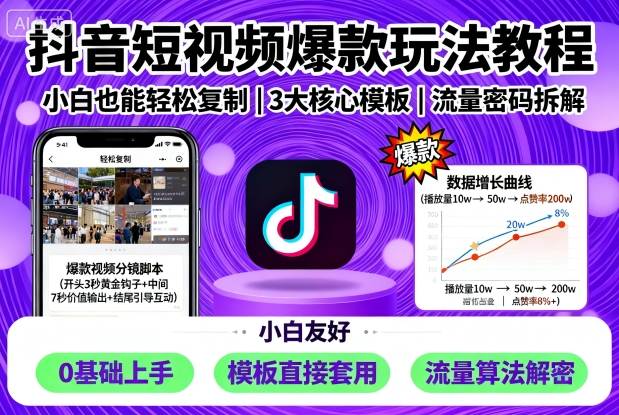 抖音短视频爆款玩法教程，小白也能轻松复制-铜臭网