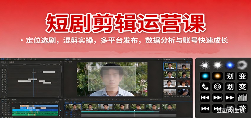 短剧剪辑运营课：定位选剧，混剪实操，多平台发布，数据分析与账号快速成长-铜臭网