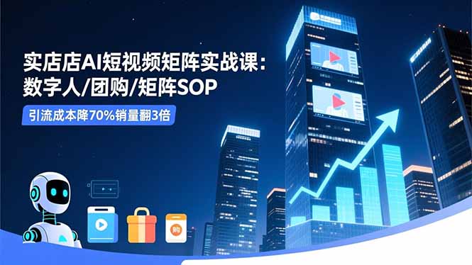 实体店AI短视频矩阵实战课：数字人/团购/矩阵SOP，引流成本降70%销量翻3倍-铜臭网