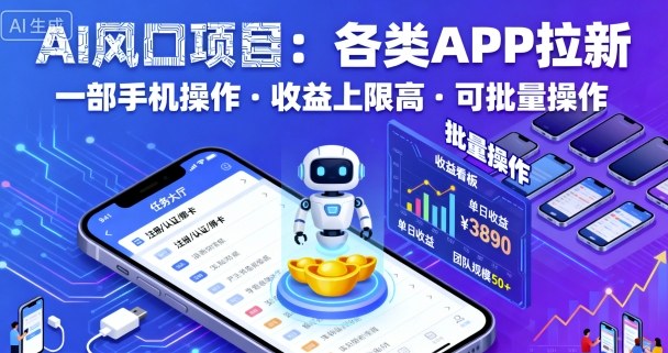 AI风口项目,各类APP拉新,一部手机就可以操作,收益上限高,可批量操作-铜臭网