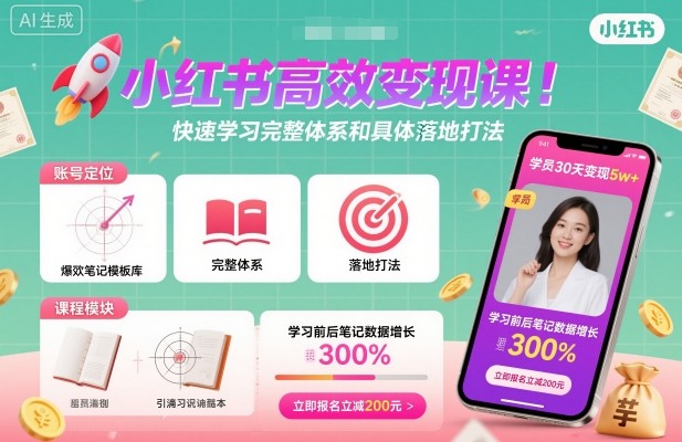 小红书高效变现课，快速学习小红书完整体系和具体落地打法-铜臭网