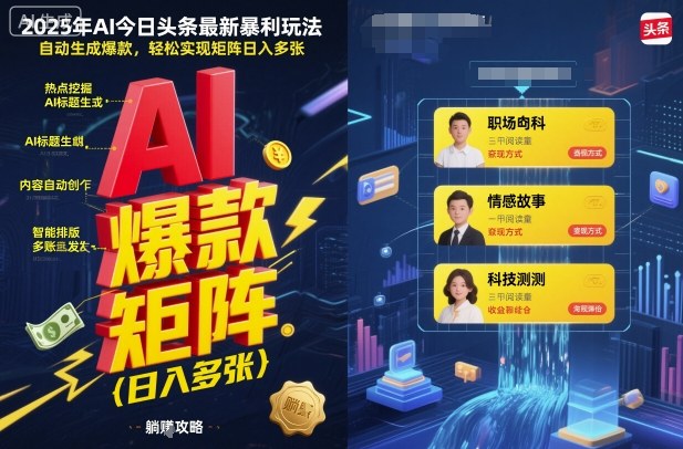 2025年AI今日头条最新暴利玩法，自动生成爆款，轻松实现矩阵日入多张-铜臭网