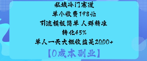 私域冷门赛道:单个收费198米引流模板简单人群精准转化45%单人一天大概收益是1k+-铜臭网