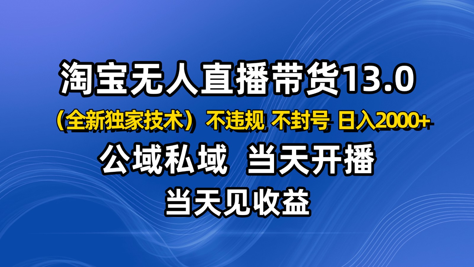 淘宝无人直播13.0，公域私域技术，不封号，不违规 布局下半年旺季赛道，日入2000+-铜臭网
