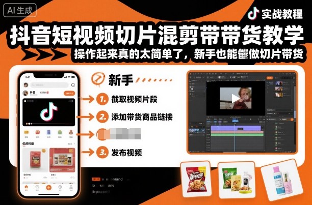 抖音短视频切片混剪带货教学，操作起来真的太简单了，新手也能做切片带货-铜臭网