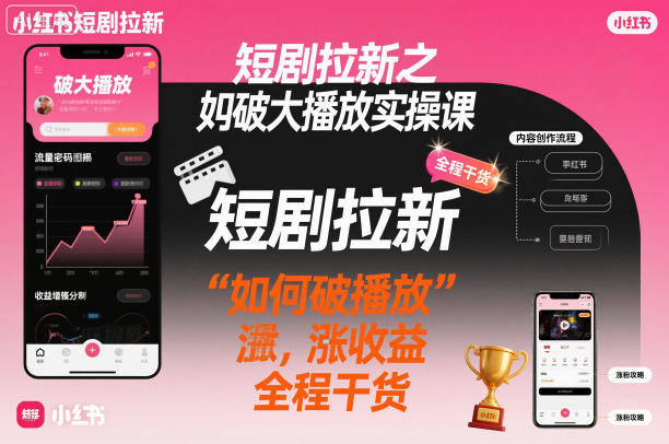 短剧拉新之小红书如何破大播放实操课，如何破播放，涨收益，全程干货-铜臭网