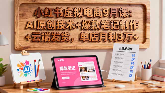 小红书虚拟电商9月课：AI原创技术+爆款笔记制作+云端发货，单店月利3万+-铜臭网