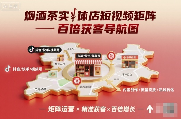 烟酒茶实体店短视频矩阵百倍获客导航图-铜臭网