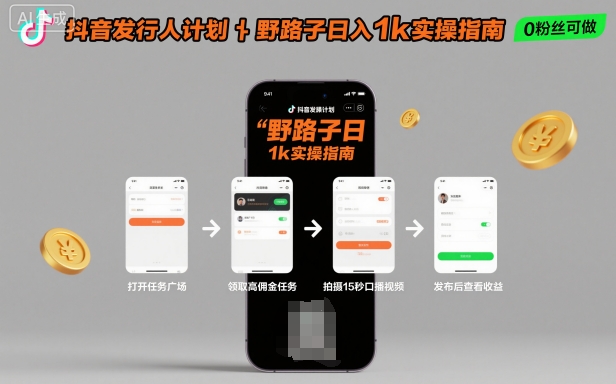 抖音发行人计划全新野路子玩法，随时随地，只要有手机，就能操作，日入1k+【揭秘】-铜臭网