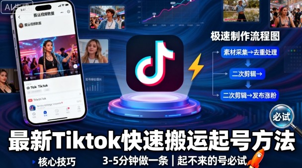 最新Tiktok快速搬运快速起号方法，3-5分钟做一条，起不来的号可以试试-铜臭网