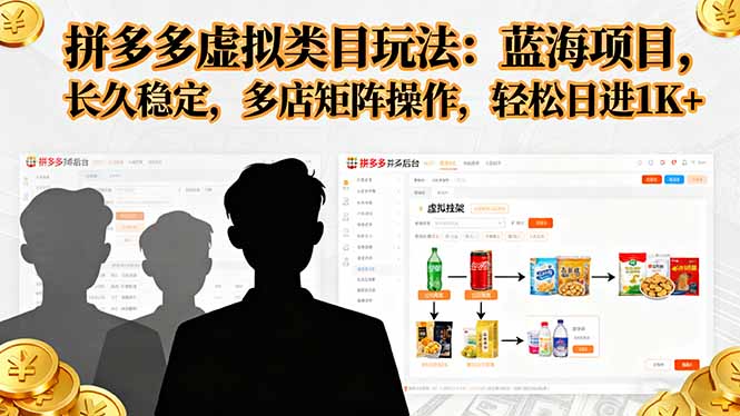 拼多多虚拟类目玩法，蓝海项目，长久稳定，多店矩阵操作，轻松日进1K+-铜臭网