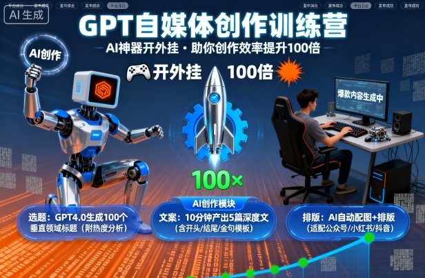 GPT自媒体创作训练营：AI神器开外挂，助你创作效率提升100倍-铜臭网