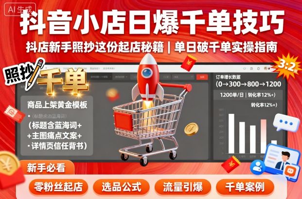 抖音小店日爆千单技巧，抖店新手照抄这份起店秘籍，单日破千单-铜臭网